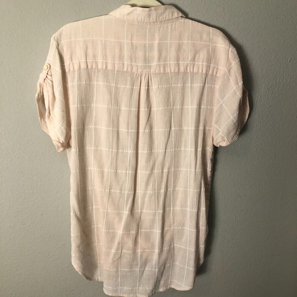 Anthropologie Isabella Sinclair Light Pink Cotton Wrap Short Sleeve Shirt - Picture 4 of 6